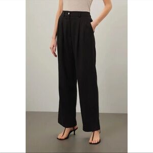 DONNI. Black Wide-Leg High Rise Twill Pleated Women's Trousers